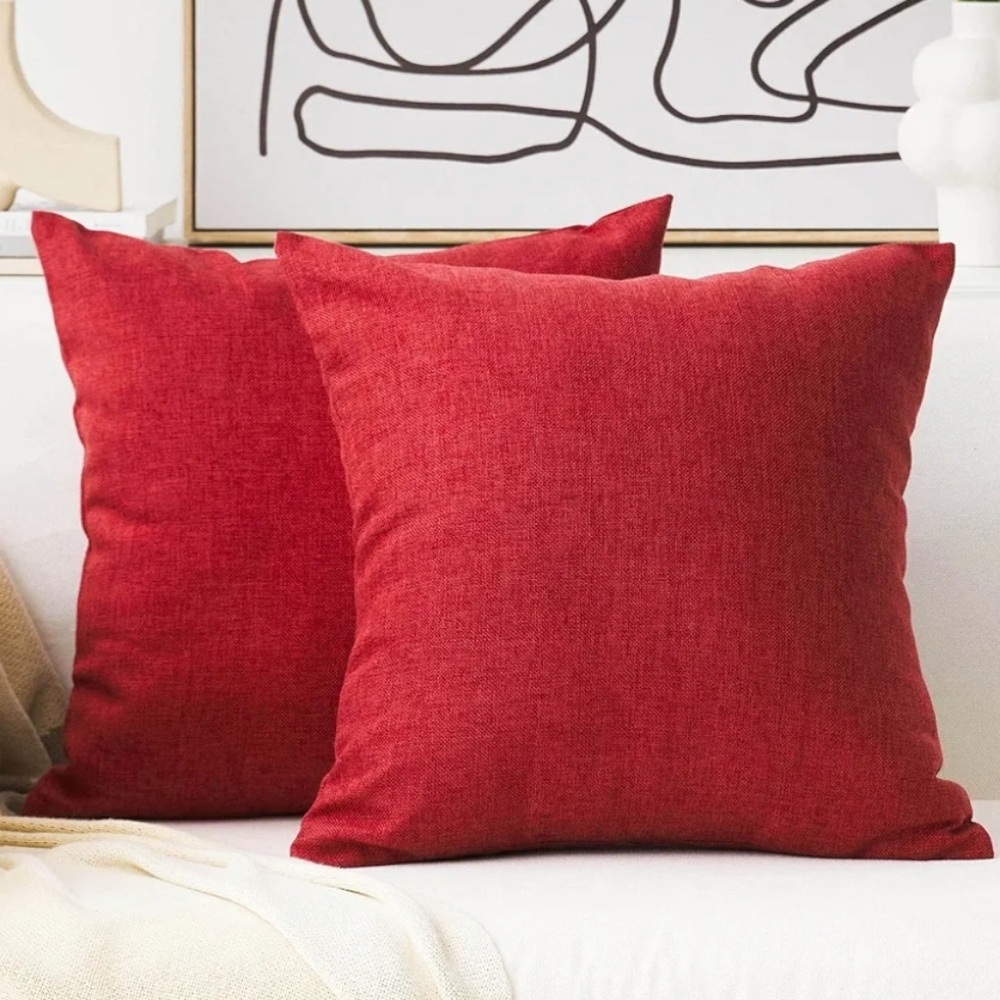 Deep Red Linen Decorative Throw Pillow Covers Pack of 2